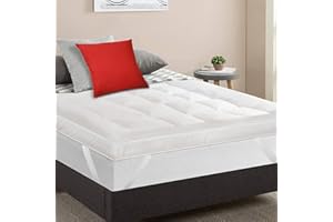 MightySoft's Mattress Topper Double Bed 10cm, Extra Deep Quilted Microfiber Topper for Cloudlike Comfort with Extra Warmth & Breathable Support, Fluffy Design with Secure Elastic Straps for best Sleep