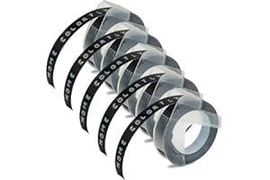 HOME COLORTLY 5 x Cintas para Impresoras De Etiquetas Compatible para usar en Lugar de DYMO cinta de estampación autoadhesiva, 9mm x 3m Blanco sobre Negro 3D Label Tape para Dymo Omega Junior Motex Etiquetadora