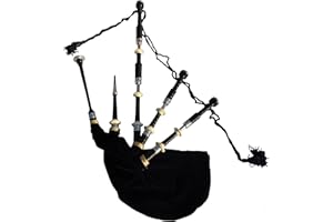 HAKAM DIN Great Highland - Gaita con virolas de níquel grabadas, toboganes y soportes de imitación marfil, gaitas escocesas para estudiantes, kit completo de iniciación que incluye guía para principiantes