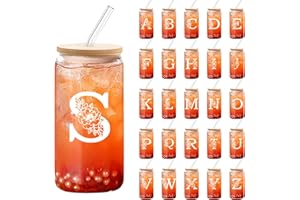 DETENE 550ml Bicchiere di Vetro con Coperchio Bicchiere da Birra con Coperchio e Cannuccia La Scelta Migliore per Regali Acronimi di Compleanno Maschile e Femminile o Regali di Natale (S)