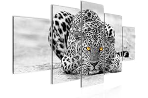 Runa Art Tabla decoración de la pared Leopardo - 150 x 75 cm Vista de impresión en lienzo Salón Apartamento - listo para colgar - 000353a