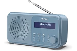 SHARP DR-P420(BL) Tokyo Portable Digital Radio – Bluetooth 5.0, DAB+/FM, Compact, USB/Battery Powered, Dual Alarm, 40 Presets, 3.5mm Headphone Jack – Steel Blue