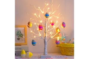 EAMBRITE White Easter Tree with Colourful Fillable Eggs Battery Operated Twig Tree with Lights Easter Gifts for Children (60cm/2ft)