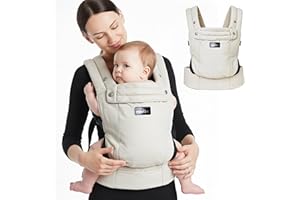 NOUIZE Ergonomic Baby Carrier for Newborn to Toddler - 100% Cotton, Breathable Fabric, Adjustable Baby Holder Carrier with Front & Back Carry Options - Soft Structured Baby Carrier for Moms & Dads - Khaki