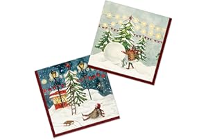 HNH Tovaglioli di carta Natalizi, Palla di neve 50 pezzi Tovaglioli usa e getta 33 x 33cm Tovaglioli monouso per feste
