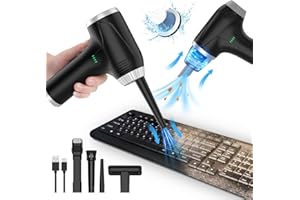 FULLUKY Soplador de Aire Aspiradora 2 in 1, Limpiador de Teclado Eléctrico Inalámbrico de Mano, 15000mAh Batería Recargable, 78000RPM Potente Motor, 17 kpa Succión, para Ordenador, Coche, Oficina, Sofá