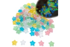 DHER 100 Stück Große Leuchtende Steine, Leuchtet im Dunkeln kieselsteine Bunte Leuchtende Steine Bunte Garten Aquarium Leuchtende Kieselsteine, 2.3 CM Harz Leuchtende Steine (Sterne)