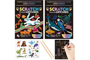 Georgie Porgy Juego de Imágenes para Rascar para Manualidades para niños Papel Mágico Cuaderno de Notas Navidad Regalo de Cumpleaños para Niños y Niñas (Paraíso Animal + Mundo Submarino)