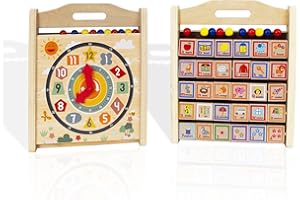 WOODENFUN Toddler Learning Clock Toys,Wooden Telling Time Teaching Clock and Alphabet Learning Montessori Toy for Kids,Educational Gifts for Boys Girls 1 2 3 Year Old