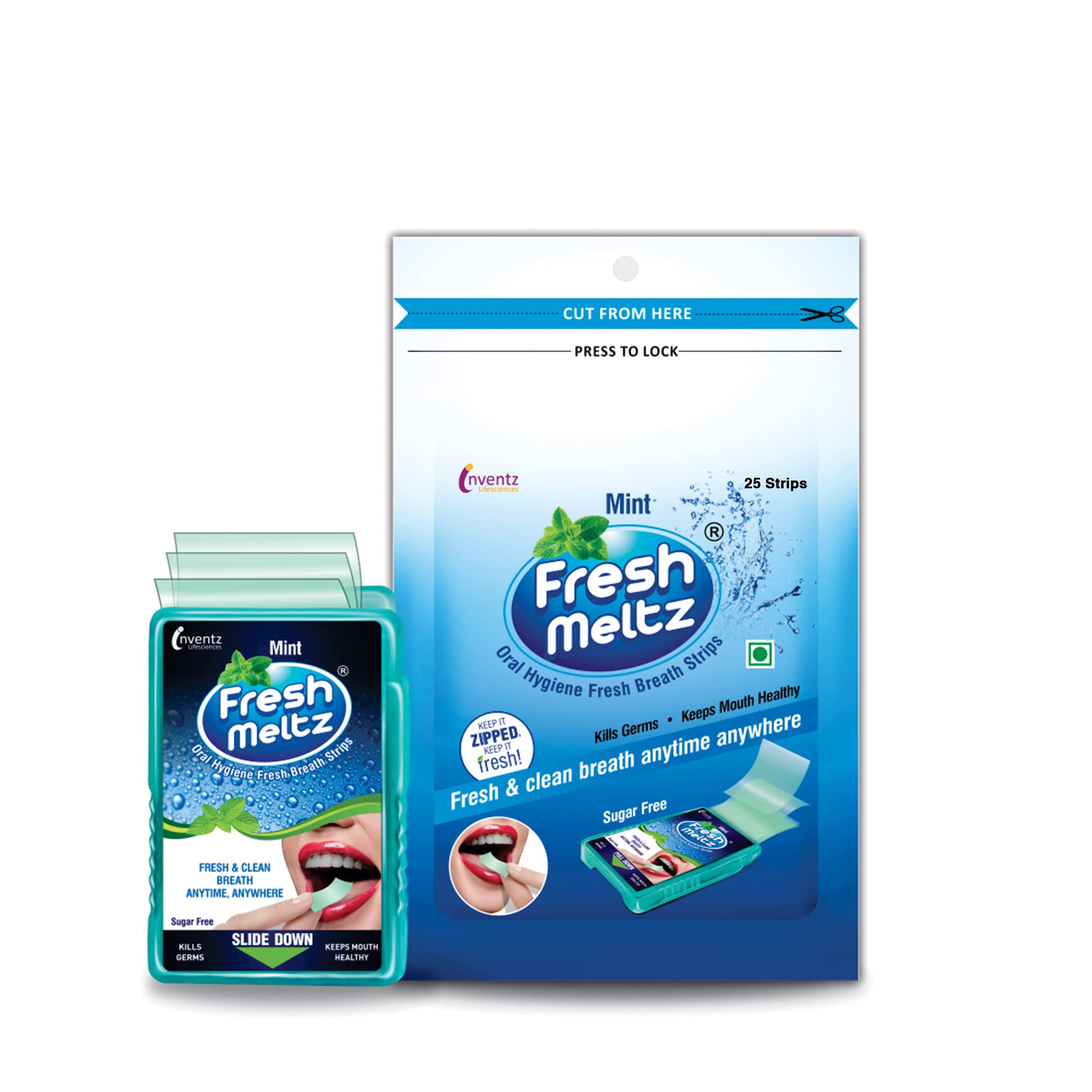 FRESH MELTZ Oral Hygiene Mouth Freshener Sugar Free Mint Flavoured Breath Strips (25 Strips) - Pack of 6