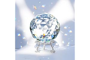 Hisredsun 3.15" Crystal prism Ball with Metal Stand,Window Rainbow Suncatcher,Rainbow Maker,Clear Faceted Cut Glass ball for Home Party Car and Gift
