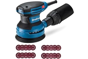 Dong Cheng Levigatrice eccentrica 380 W, 125 mm, 6 vel., orbitale 8000-12800 giri/min, con depolveratore, 20 dischi abrasivi, ideale per legno