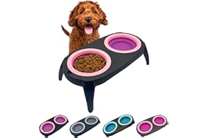 EL ÁTICO PETS Gamelle Chien Surélevée 2 en 1 - Anti Éclaboussure et Anti Glouton pour Chien et Chat - Avec Support, Bols Amovibles et Pliables (Rosa)