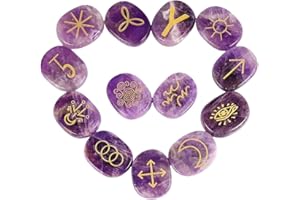 KYEYGWO Amethyst Witches Runes Set, Rune Stones with Engraved Wiccan Pagan Symbol for Divination Meditation Healing