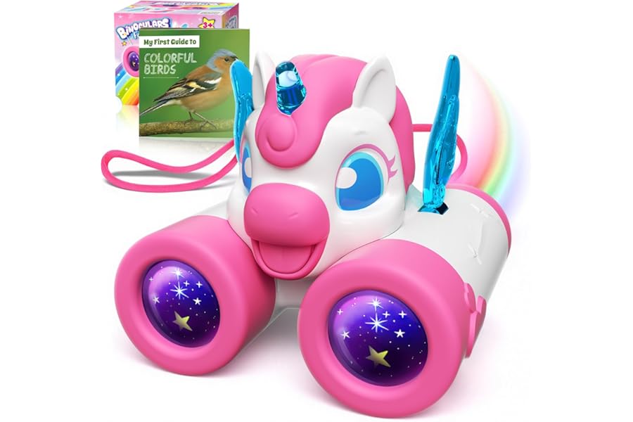 Binoculars Kids with Bird Watching Manual, Unicorn Gifts for Girls Outdoor Garden Toys for 3 4 5 6 7 Year Old Girls Kids Toys Age 3-9 Girl Birthday Presents Easter Gift for Kid Toddler Travel Games