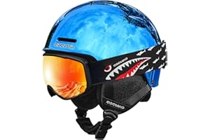 Odoland Casco da Sci per Bambini, Casco e Occhiali da Sci, Antiurto Antivento Maschera Protettivi per Sport Sulla Neve Snowboard, per Ragazze e Ragazzi Età 6-14