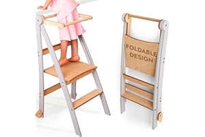 GOODEVAS Montessori - Scala educativa in legno salvaspazio, pieghevole per bambino