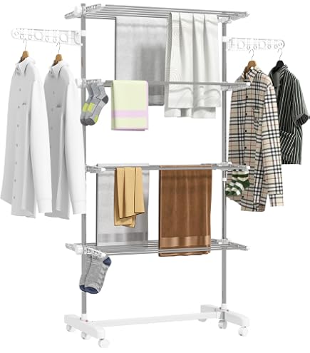 Séchoir à Linge Tour 2 En 1 Pliable - Extensible 66-130 Cm, 3 Niveaux - Jusqu'à 40 Kg - Gris