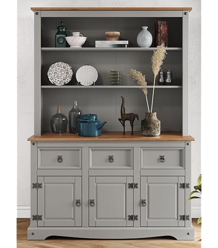 Mercers Furniture Corona Solid Wood Pine Buffet Welsh Dresser Top Large  Wooden Shelves Open Shelving Sideboard Topper Unit Mexcian Style 100cm High  125cm Wide 27cm Deep : Amazon.co.uk: Home & Kitchen