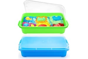 QGGTQG Caja de arena con tapa Sensory Bin con tapa para niños, bandeja de plástico, cubierta para caja de arena, caja de arena, contenedor para agua, arena, perlas y más (verde y azul)