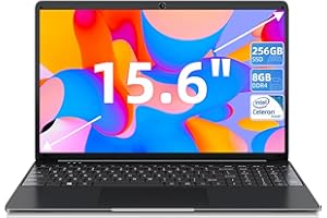 SGIN Ordinateur Portable 15,6 Pouces, 256Go SSD 8Go DDR4 PC Portable, Quadricœur Intel J4105 CPU, 2.4/5.0G WiFi, Bluetooth4.2, 2*USB3.2, 512Go de TF Carte Extensible, Film à Clavier français