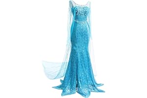 YOSICIL Damen Prinzessin Elsa Kleid Frauen Eiskönigin Kostüm Weihnachtsfeier Cosplay Halloween Karneval Fasching Party Verkleidung Festlich S-2XL