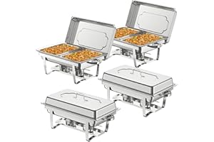 NARRA 9L Chafing Dish Buffet Set,4 Pack Buffet Servers Catering Heat Container Set, Stainless Steel With Half Size Food Containers, Foldable Frames Food Warmer Set for Catering, Buffet, Wedding Parties