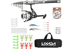 Lixada Telescopic Fishing Rod and Spinning Reel Combo Set,Carbon Fiber Telescopic Fishing Rod,Fishing Line, Fishing Lures Kit Accessories&Fishing Bag for Saltwater Freshwater