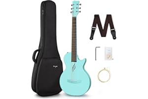 Enya Nova Go 1/2 Guitarra-Acústica - Azul 35" Fibra de Carbono Corte Bajo Guitarra Con Funda Correa para Cuerdas y Paño de Limpieza para Niños Adultos Principiantes Viajes Escolares en Casa