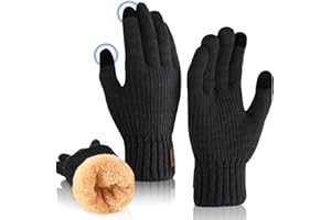 Halinuia Guanti Touch Screen Invernali Donna, Neri Guanti Termici Guanti Caldi,Guanti Foderati Doppio Strato Guanti a Maglia Cotone Guanti in Pile Sportivi per Guida Bici Ciclismo Scooter