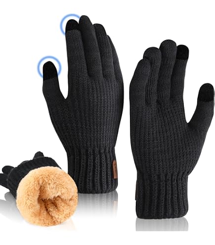 TAGVO Guanti da Donna Maglia Termica Invernali, Guanti in Maglia con Touch Screen, Guanti Neve Antivento in Pile Caldo Elastico Caldi Guanti Caldi da
