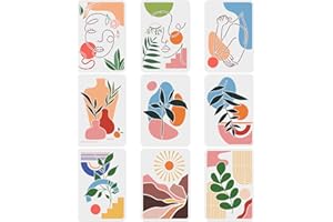 FINGERINSPIRE 9PCS Boho Sunrise Stencil Abstract Art Stencils 29.7x21cm Large Reusable Tropical Plants Stencil Female Face Painting Stencils, Geometric Art Stencils for Wood, Canvas, Paper