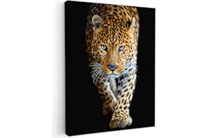 MuchoWow© Impression sur Toile Decoration Murale Peinture 50x70 cm Tableaux Decoratifs Muraux Décoration Chambre Léopard - Animaux - Portrait - Faune - Noir