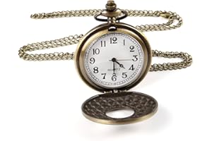 JKDHJK 1 Pcs Vintage Pocket Watch Classical Sculptured Pocket Watch with Chain Roman Watch Gift for Birthday Anniversary Day Christmas Men Father's Day (Bronze)