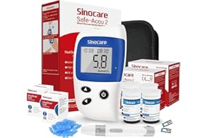 sinocare Diabetes Testing Kit/Blood Sugar Monitor Safe-Accu2 /Blood Glucose Monitor with Light Warning, with Strips x 100 & Lancing Devices x 100 & Case for UK Diabetics -in mmol/L