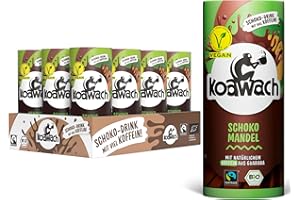‎KOAWACH koawach Schoko Dink in versch. Geschmacksrichtungen – Trinkschokolade Koffein Kakao Getränk Dose Guarana Schokolade Energy Drink Bio Fairtrade (12 x 235 ml) (12 x 235ml, Schoko Mandel (vegan))