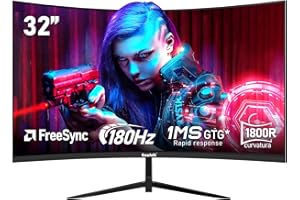 Gawfolk 32 Inch Curved 1800R PC Gaming Monitors 180hz, FHD 1080p 1ms without Bezel, freesync, 98% sRGB，178 ° Angle View HDMI、DisplayPort, Compatible with Mural VESA100*100MM - Black