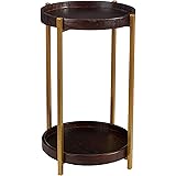 Amazon Brand - Rivet Round End/Side Table with 2 Shelves, 40 x 40 x 61 cm, Pine Wood with Walnut-Colour Lacquer/Metal