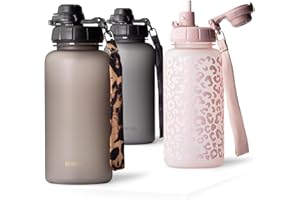 MAMEIDO Botella con pajita y marcador de tiempo 1 litro, Botellas de agua a prueba de fugas, Botella agua niños sin BPA, Botella agua gimnasio fabricada en Tritan, Water Bottle (Urban Taupe)