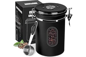 ROCKY&CHAO Kaffeedose Luftdicht aus Edelstahl 1,8L Kaffeebhnen Behälter Vorratsdose für Tee Nüsse Kakao Länger und Frisch Bleiben (Schwarz)
