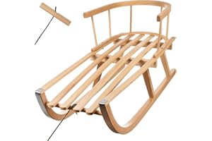 KRUZZEL Trineo de madera con respaldo y correa para nieve, trineo para niños y adultos, 2 personas, madera de haya 25217