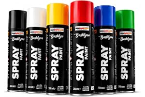 Bastelzone - Sprayfärg-set: 6 färger per 200 ml Snabbtorkande graffiti-sprayburkar för trä, sten, metall, glas. Svart, vit, b