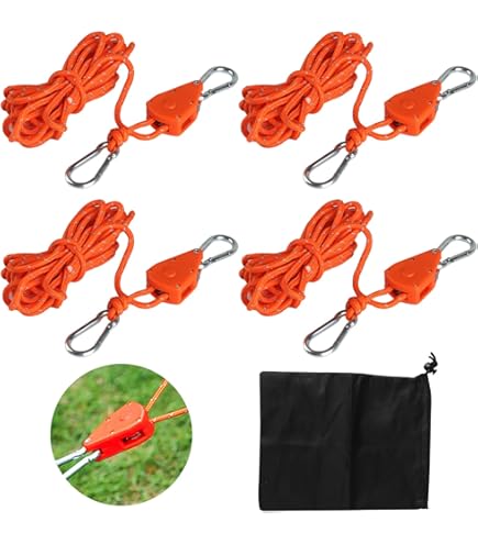 Set 4 Pezzi 4 Metri Gancio Da 1/4, Regolabile Per Corda Con Cricchetto, Per Carichi Pesanti, Per Tende Da Crescita Cricchetti Corda Regolabili Gancio