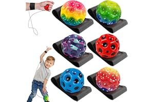 ClcIosis 6 Stück Ball Mit Schnur Kinder, Springball Mit Schnur Bouncing Ball Handgelenk, Interaktives Spielzeug Zum Stressabbau Für Spielzeug Im Freien Elastische Trainingsballe