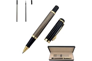 Accod Metal Rollerball Pen Business Signature Pen Fluent Writing Pen with Two 0.5mm Black Refills Gift Pen Gift Box (Silver)