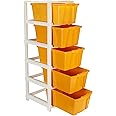Joyful Studio 5 X-Large Plastic modular Drawer System for Home, Office, Hospital, Parlor, School, Doctors, Home and Kids, Colour Orange, Product Dimension when assembeled (31cmx39cmx98 cm)