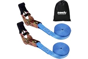 2PCS 20ft Ratchet Straps INEEDU 6M x 25mm 800kg Small Lashing Straps Tie Down Strap Tensioning Belts Securing Straps for Moving Appliances, Motorcycle, Cargo, Household