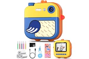 Macchina Fotografica Bambini Istantanea, Kaishengyuan 2.4" 1080P Fotocamera Digitale Bambini con 32GB Scheda SD e Carta da Stampa,Fotocamera Istantanea per Bambini dai 3-14 Anni Regalo (yellow)