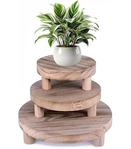 Set di 3 pezzi di supporti in legno per piante da interno ed esterno