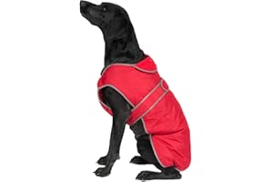 Ancol Muddy Paws All Weather Stormguard Dog Puppy Coat Poppy Red - Waterproof Pet Jacket with Fleece Lining and Chest Protector - Elasticated Neck - 35 cm Length up to 56 cm Girth - Small/Medium